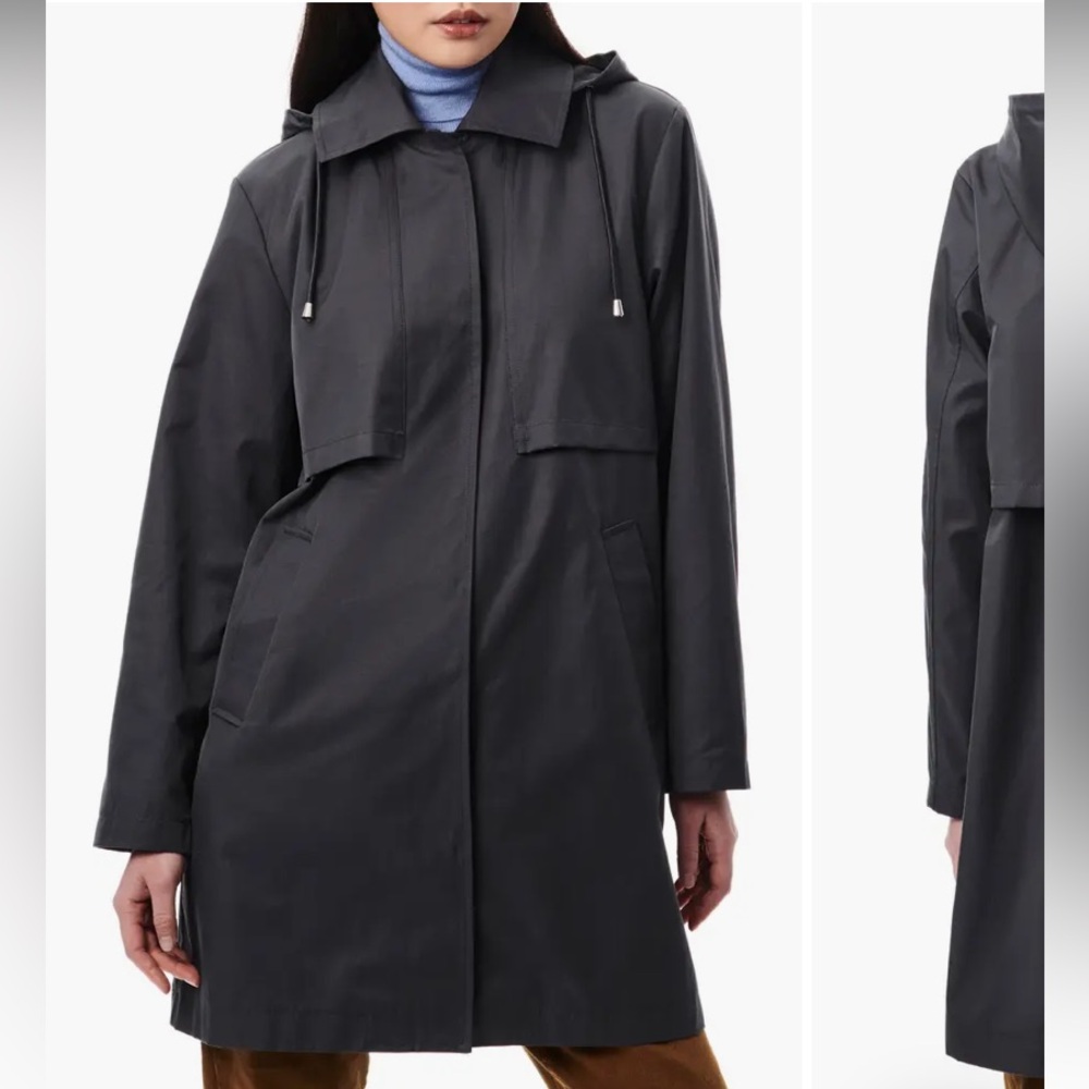 NWOT Bernardo Black Trench Rain Coat removable Hood